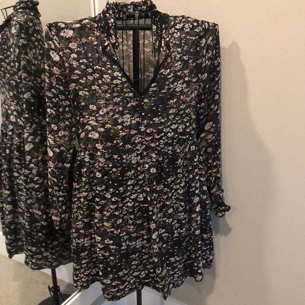 Ganni Long Sleeve Floral Georgette Dress